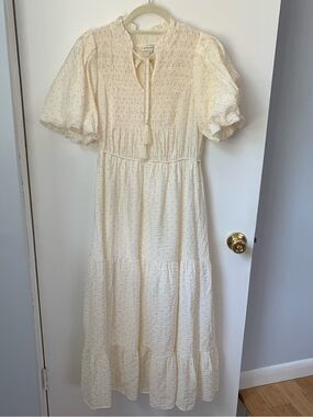Moon River Cream Maxi Dress with Puff Sleeves